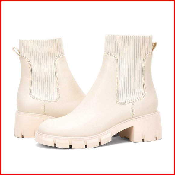 Women\'s Platform Ankle Boots Chunky Heel Chelsea Booties Lug Sole Non-Slip